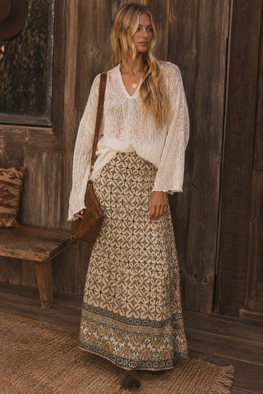 Peasant Boho hippie vibes Liz Claiborne maxi skirt Size Large career office
